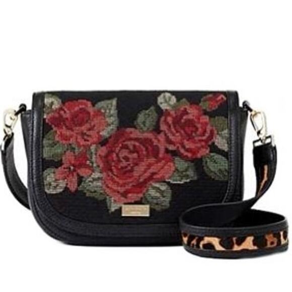 NWT Kate Spade New York Seeley Lane Rae Crossbody Cross-Stitch Floral Black - Picture 1 of 8
